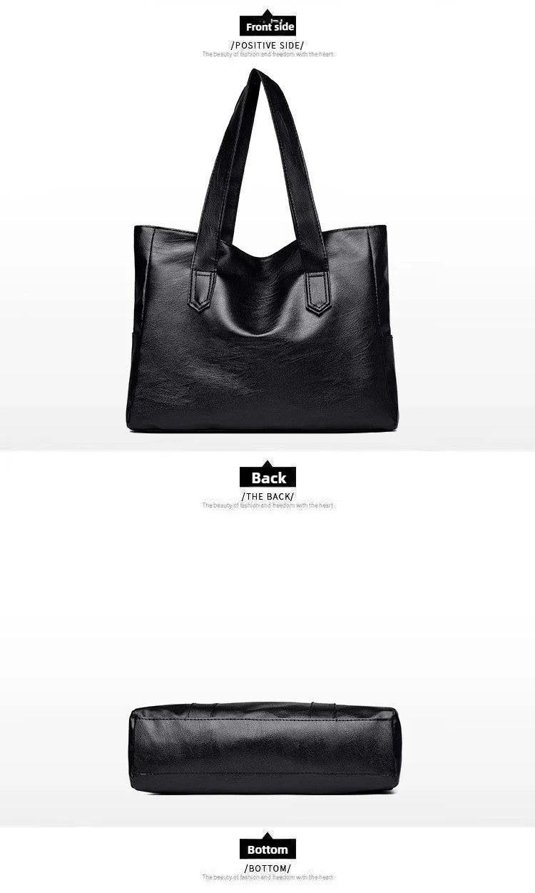Grand sac cartable en cuir souple pour femme, classique, couleur unie, simple, décontracté, grande capacité, fourre-tout, sac à bandoulière simple