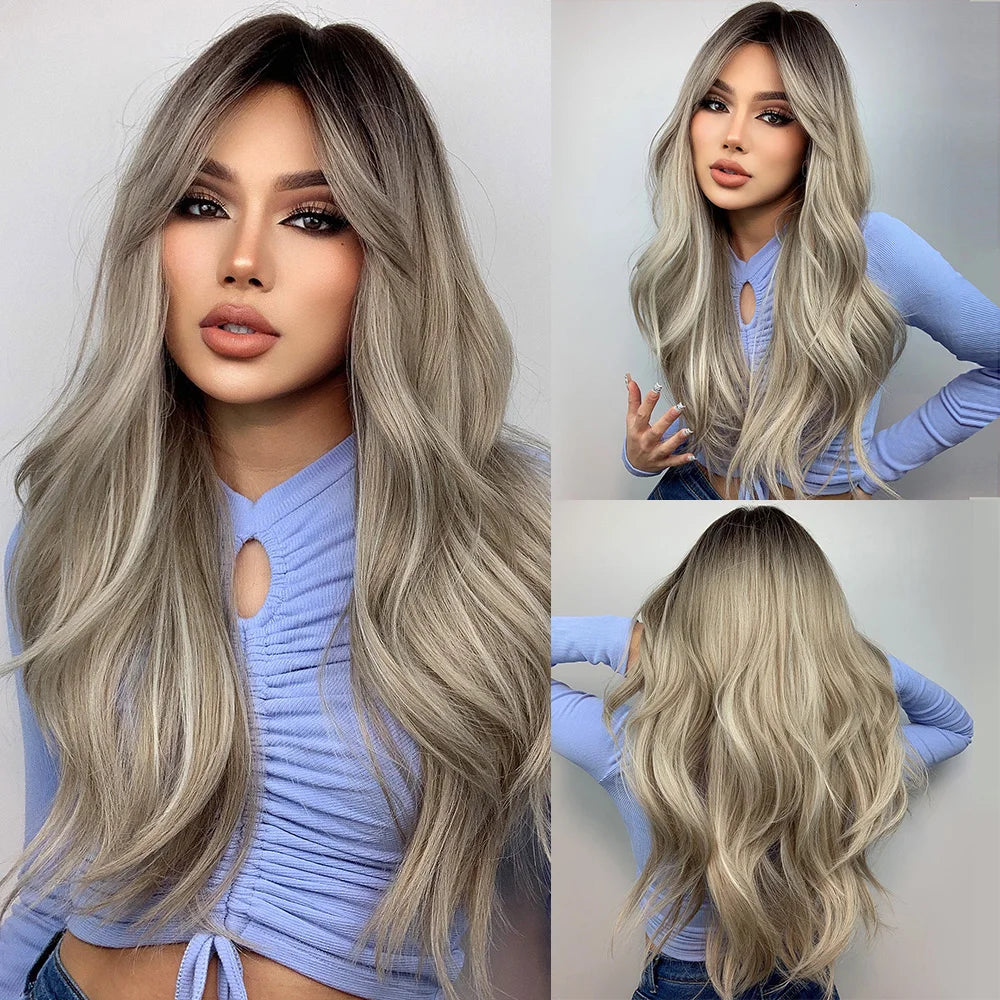 Perruques synthétiques longues ondulées bordeaux pour femmes, perruque rouge ombrée avec frange, faux cheveux naturels en fibre douce, résistante à la chaleur