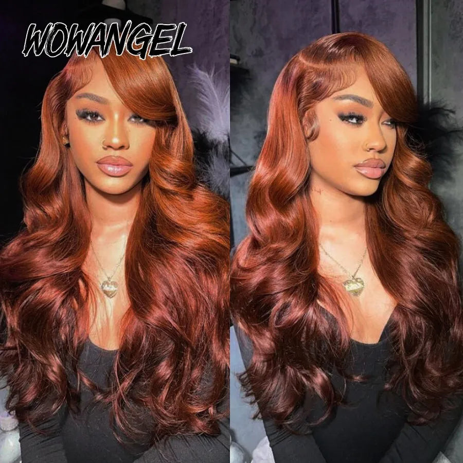 Perruques Body Wave 30 pouces, perruques frontales en dentelle HD 13x6, perruques de couleur brun rougeâtre, perruques frontales en dentelle transparente HD prédécoupées