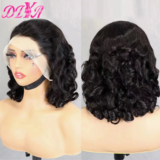 Perruques de cheveux humains brésiliens Remy ondulés et rebondissants, densité 300 %, sans colle, 13x4, avec dentelle frontale transparente