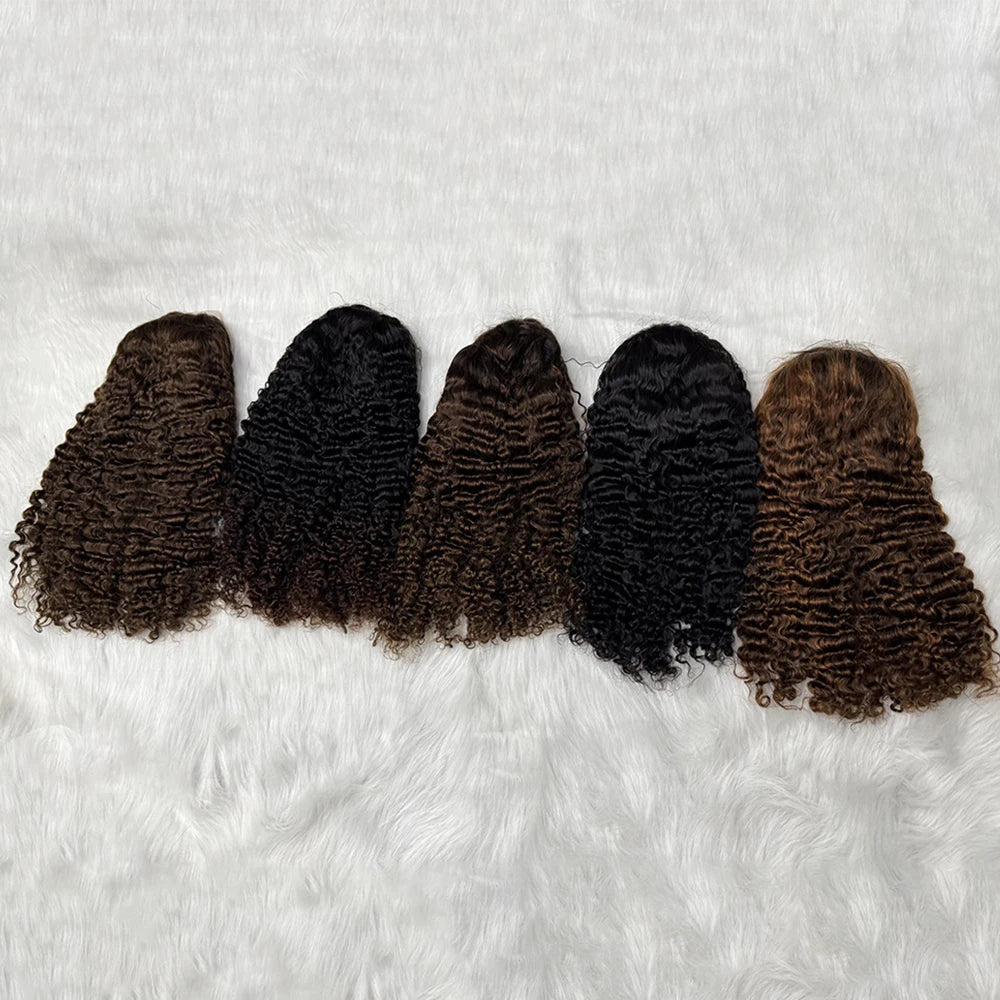 Perruque birmane bouclée ombrée 5x5, densité 300 %, cheveux humains à double trame, avec dentelle transparente sur le devant, pour femmes noires