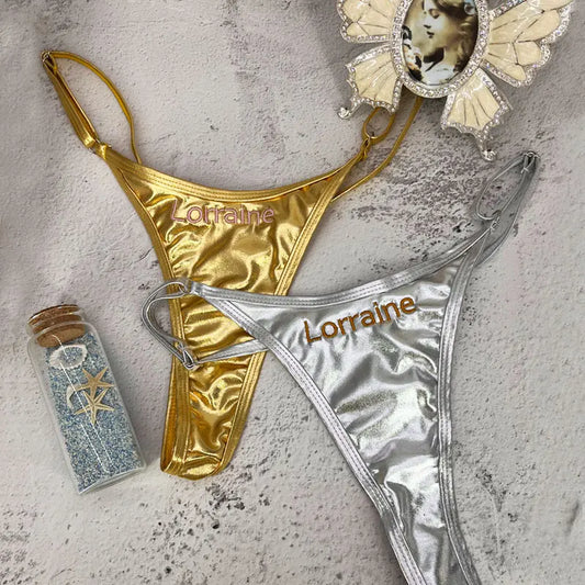 Bikini brésilien personnalisé, string sexy, lettres brodées, nom, culotte, chaînes de corps, maillot de bain, vêtements de plage, cadeaux