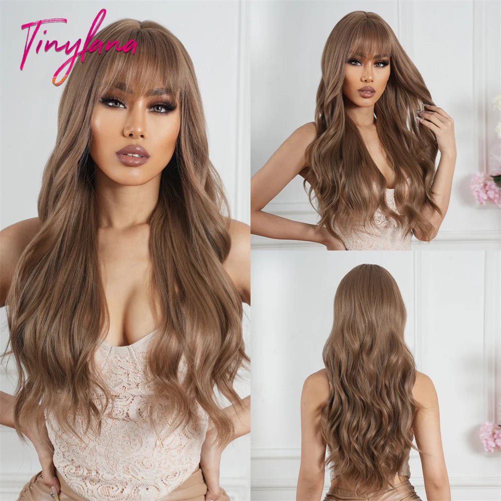 Perruques synthétiques longues bouclées gris cendré platine avec frange pour femmes, perruque afro ondulée profonde, perruque Lolita Cosplay, cheveux naturels résistants à la chaleur