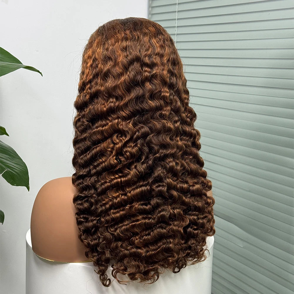 Perruque birmane bouclée ombrée 5x5, densité 300 %, cheveux humains à double trame, avec dentelle transparente sur le devant, pour femmes noires
