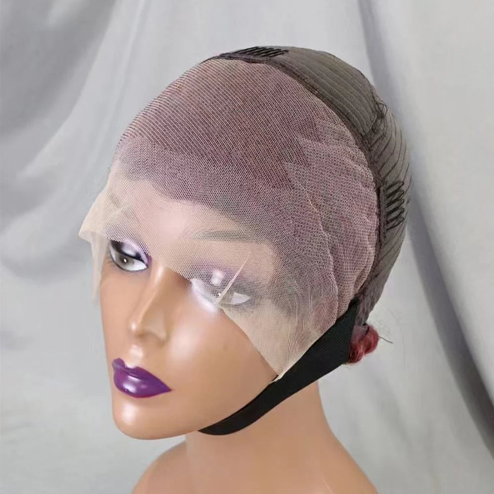 Perruques de cheveux humains bouclés avec dentelle frontale 13x4, coupe Pixie courte, couleur 99J, densité 180 % pour femmes noires