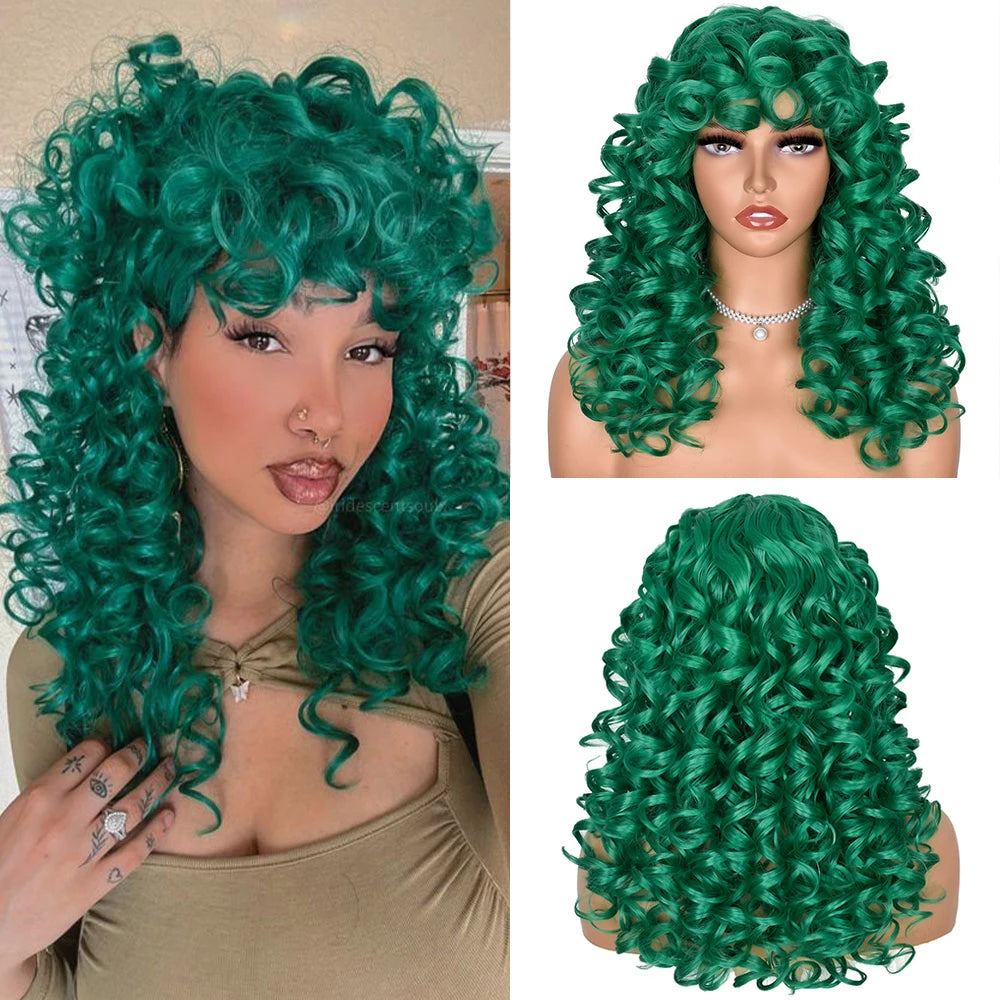 Perruque synthétique longue et bouclée avec frange pour femme, cheveux roux roux, style naturel, résistant à la chaleur, style cosplay, Hihoo