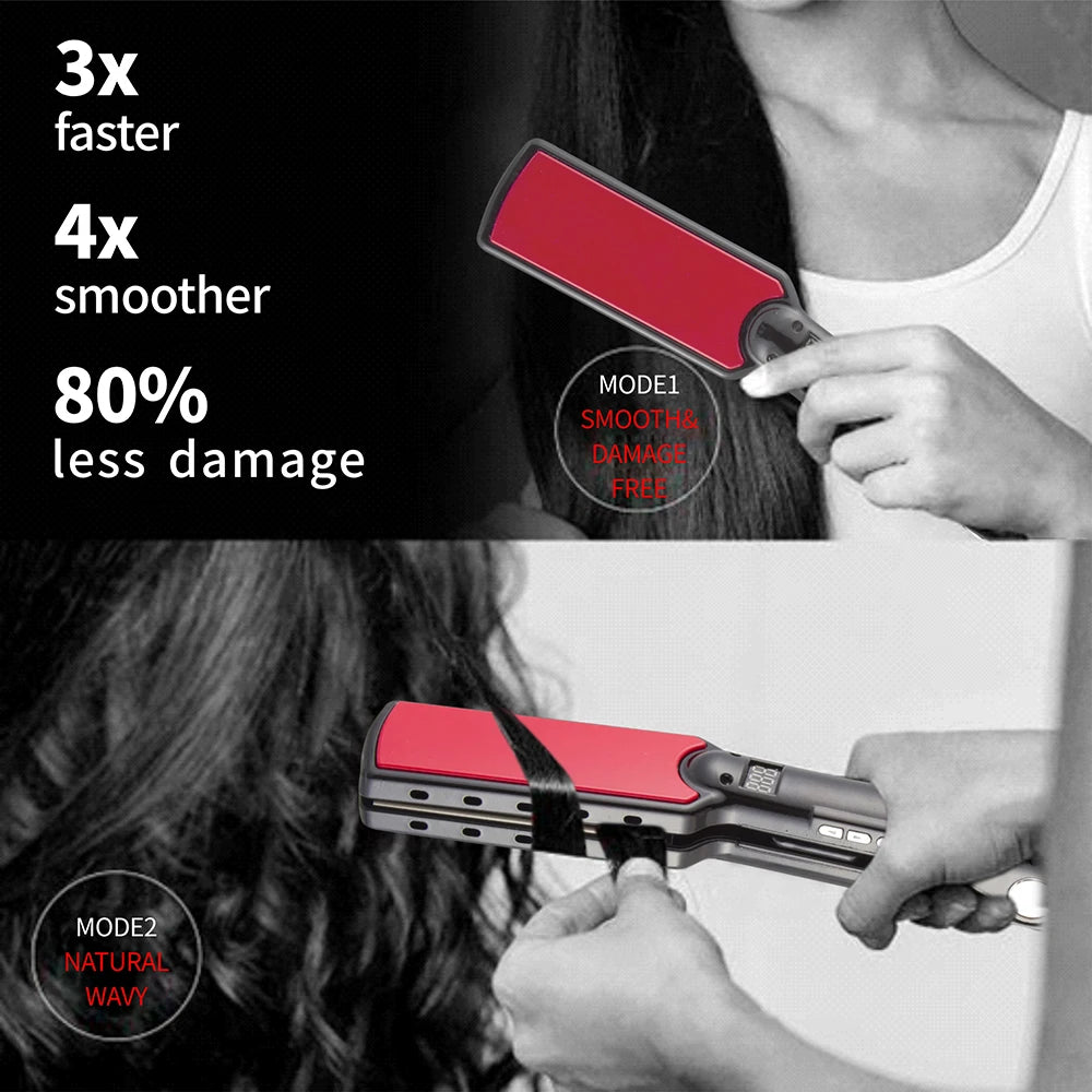 Fer à lisser professionnel en titane 480 °F, plaques larges, haute température, traitement PTC, fer plat et brosse