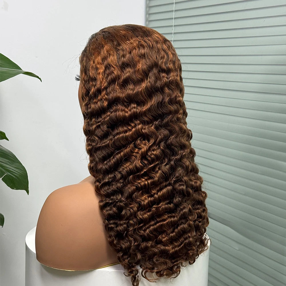Perruque birmane bouclée ombrée 5x5, densité 300 %, cheveux humains à double trame, avec dentelle transparente sur le devant, pour femmes noires