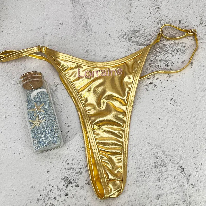 Bikini brésilien personnalisé, string sexy, lettres brodées, nom, culotte, chaînes de corps, maillot de bain, vêtements de plage, cadeaux