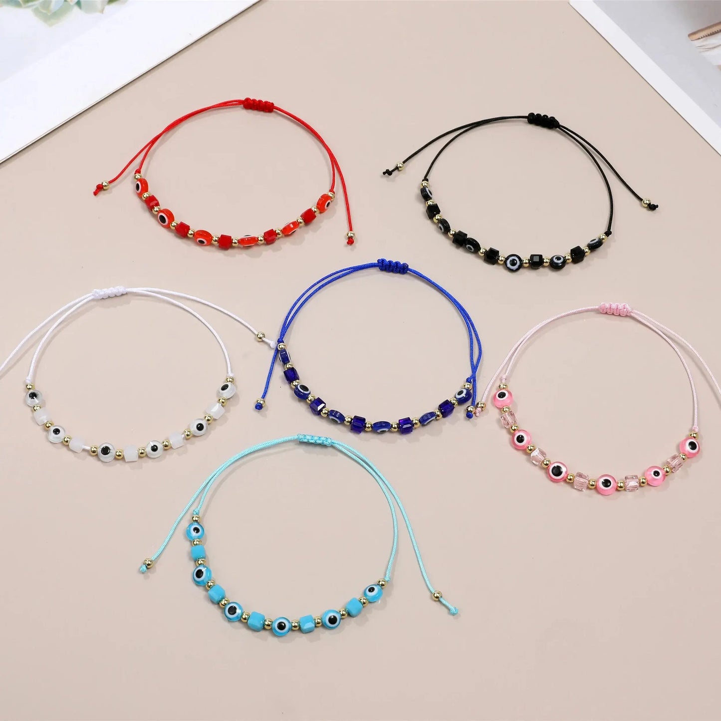 Lot de 12 bracelets carrés en cristal contre le mauvais œil, faits à la main, bracelets de prière réglables, bijoux de poignet, cadeau pour ami
