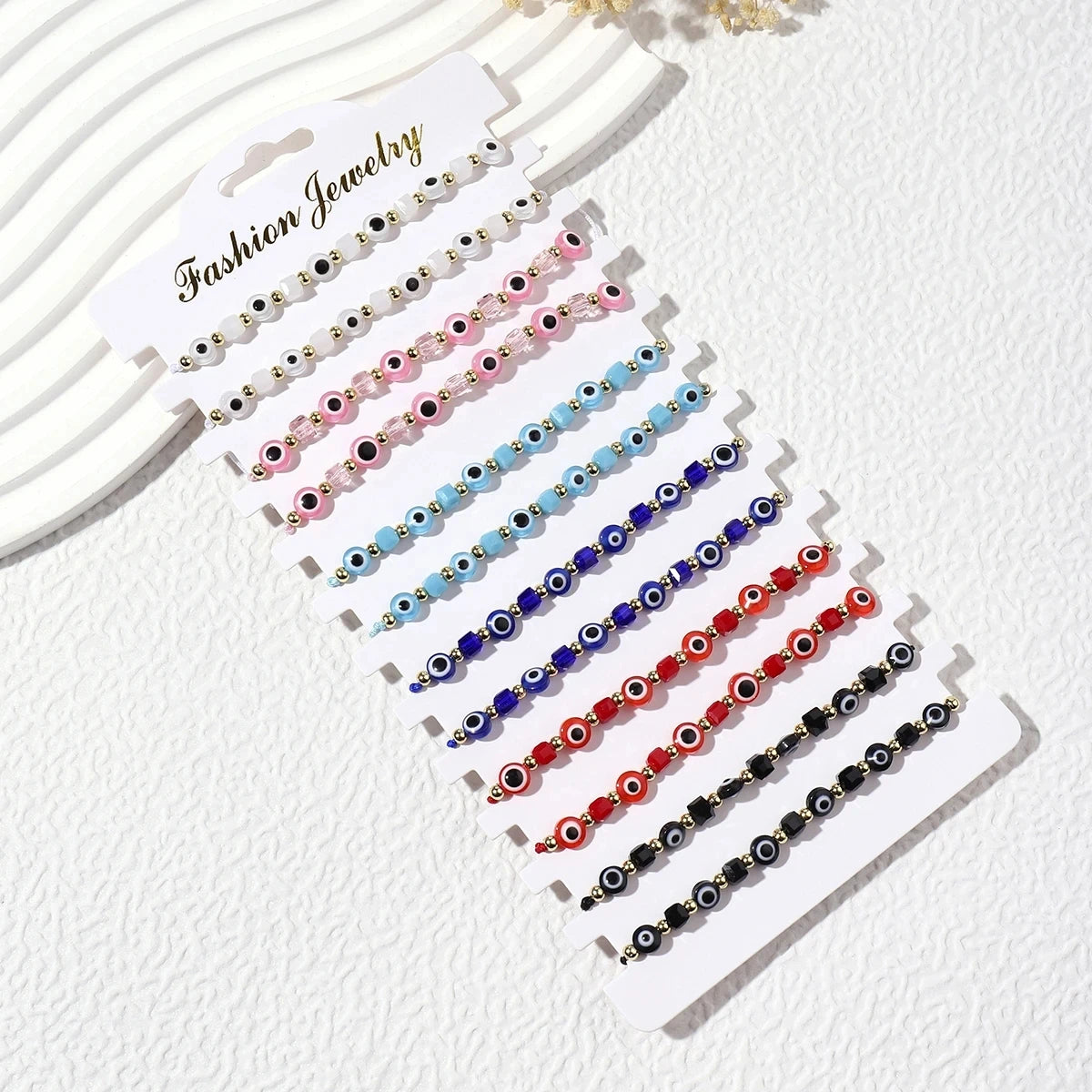 Lot de 12 bracelets carrés en cristal contre le mauvais œil, faits à la main, bracelets de prière réglables, bijoux de poignet, cadeau pour ami