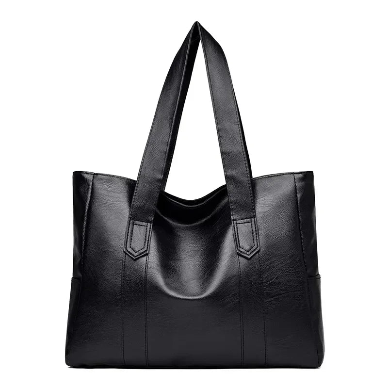Grand sac cartable en cuir souple pour femme, classique, couleur unie, simple, décontracté, grande capacité, fourre-tout, sac à bandoulière simple