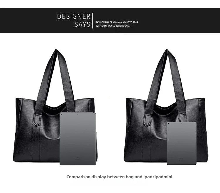 Grand sac cartable en cuir souple pour femme, classique, couleur unie, simple, décontracté, grande capacité, fourre-tout, sac à bandoulière simple