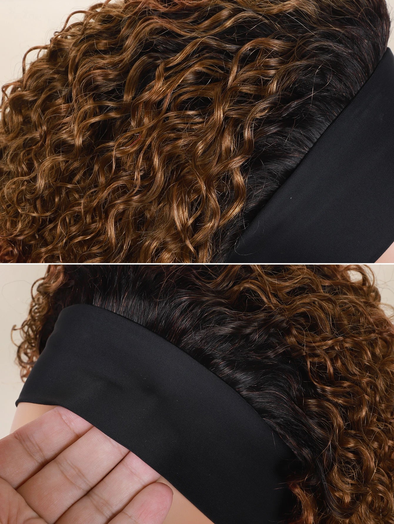 Perruque bandeau cheveux humains crépus bouclés ombrés T1B/30#, cheveux bouclés ondulés, fabriquée à la machine, 25, 30 et 35 cm, pour femmes noires