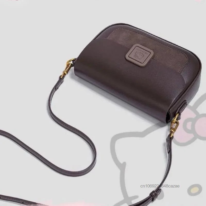 Sanrio Hello Kitty 2025 Nouveau sac à main carré en cuir souple pour femme, petit sac à main polyvalent de luxe marron clair