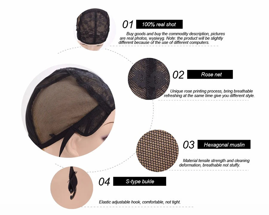 Lot de 5 bonnets de perruque en résille extensibles avec bretelles réglables pour la fabrication de perruques