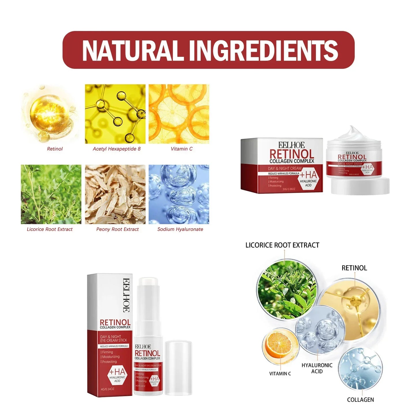 Kit anti-rides au rétinol pour le visage, raffermissement instantané, sérum anti-âge, estompe les ridules, blanchit et soigne la peau coréenne.
