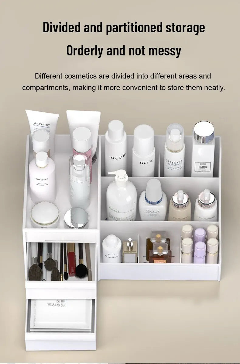 1 tiroir blanc pour maquillage, boîte de rangement, finition dortoir, étagère en plastique, cosmétiques, soins de la peau, coiffeuse, bureau