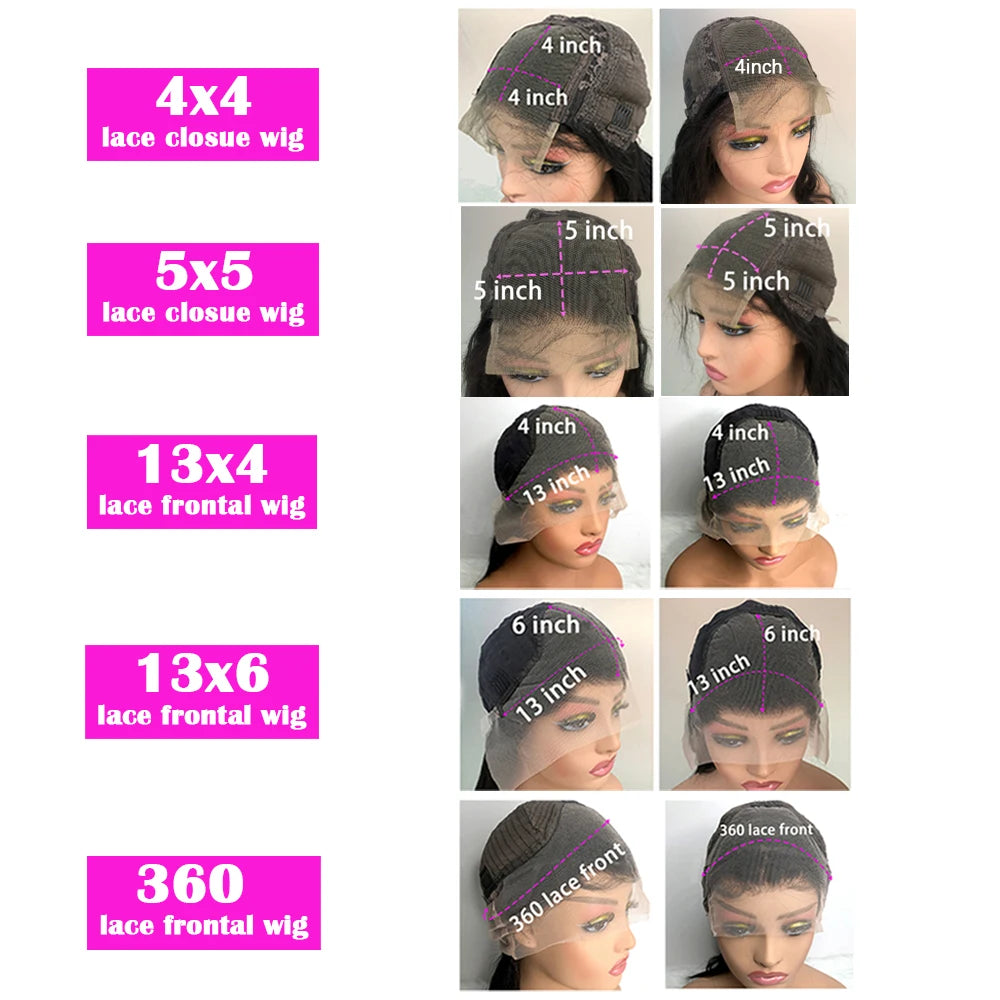 Perruque Lace Front Wig Body Wave 250 Densité 13x4, 13x6, 40 pouces, 5x5, Lace Closure Wig, Cheveux Humains Transparents Sans Colle, Vente