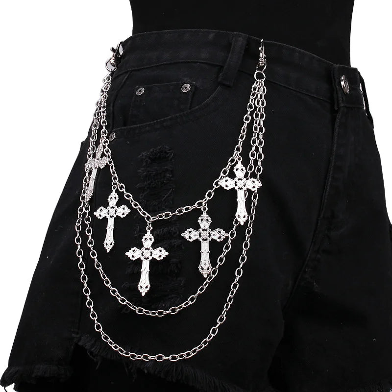 Bijoux multicouches pendentif croix chaîne de taille pantalon accessoires en métal fille douce cool épicée