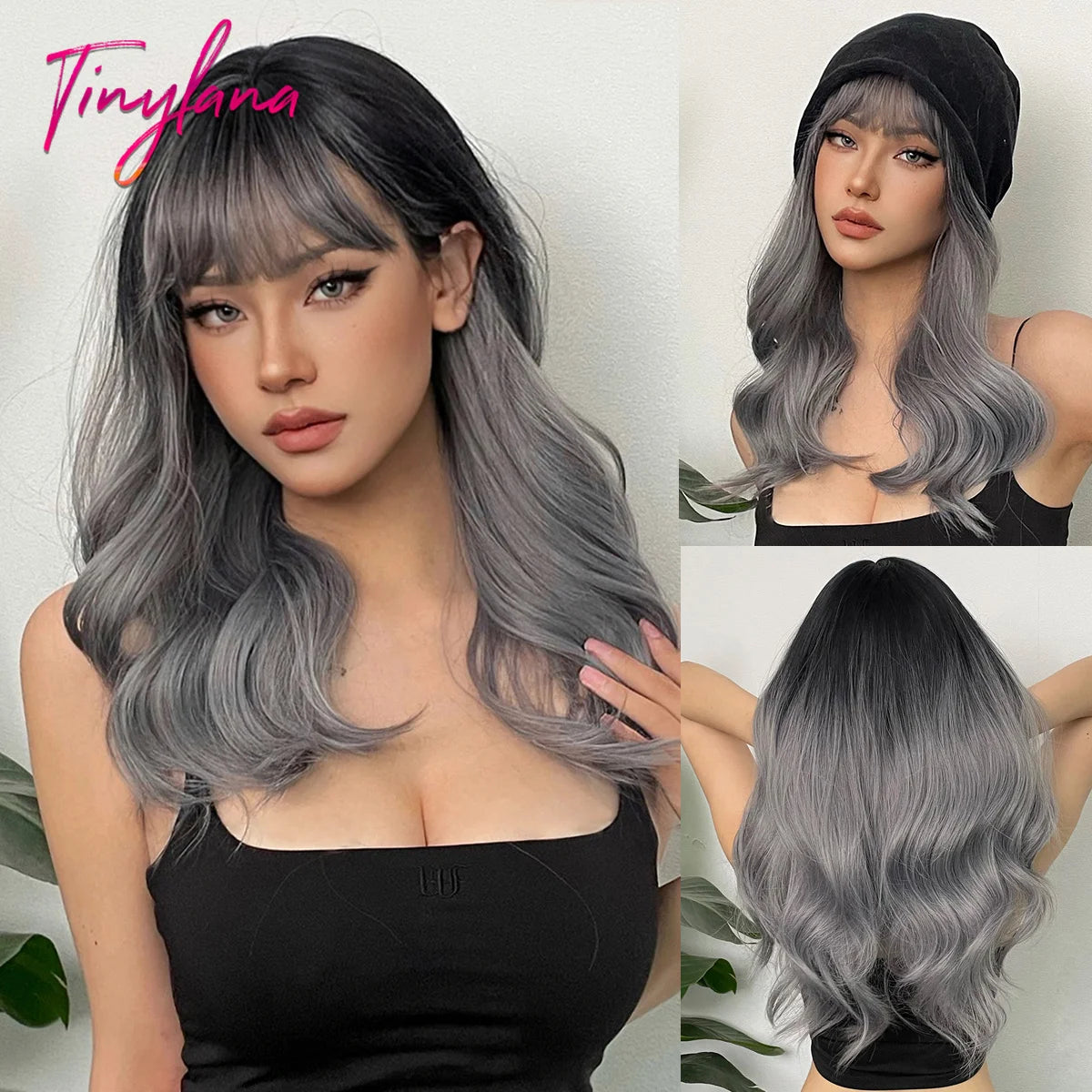 Perruques synthétiques longues bouclées gris cendré platine avec frange pour femmes, perruque afro ondulée profonde, perruque Lolita Cosplay, cheveux naturels résistants à la chaleur