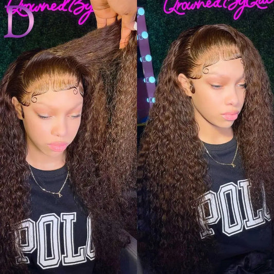 Perruques de cheveux humains bouclés marron chocolat 13x4 avec dentelle frontale pour femmes, couleur châtain, ondulées profondes 13x6 HD