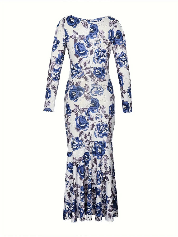 Robe élégante à manches longues et col carré pour femme, nouvelle collection printemps-été 2024