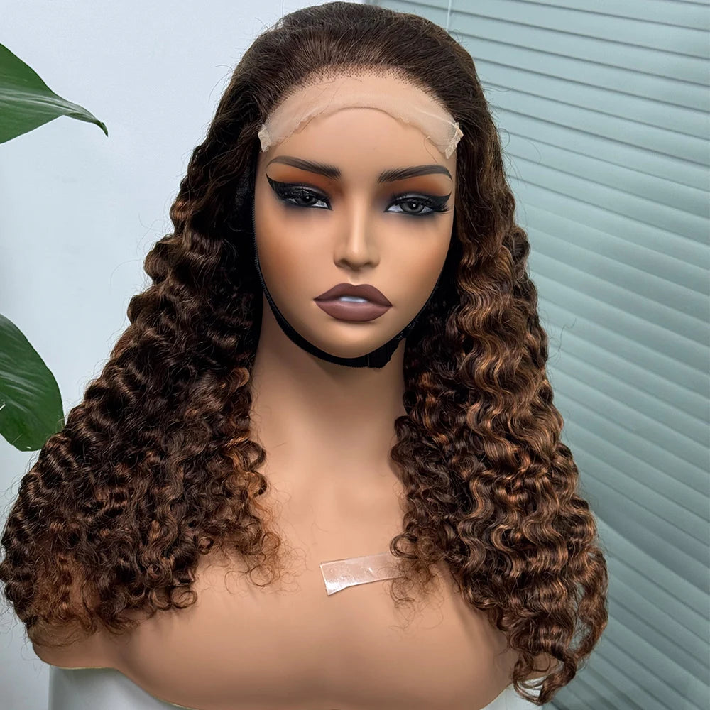 Perruque birmane bouclée ombrée 5x5, densité 300 %, cheveux humains à double trame, avec dentelle transparente sur le devant, pour femmes noires