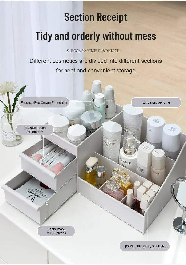 1 tiroir blanc pour maquillage, boîte de rangement, finition dortoir, étagère en plastique, cosmétiques, soins de la peau, coiffeuse, bureau