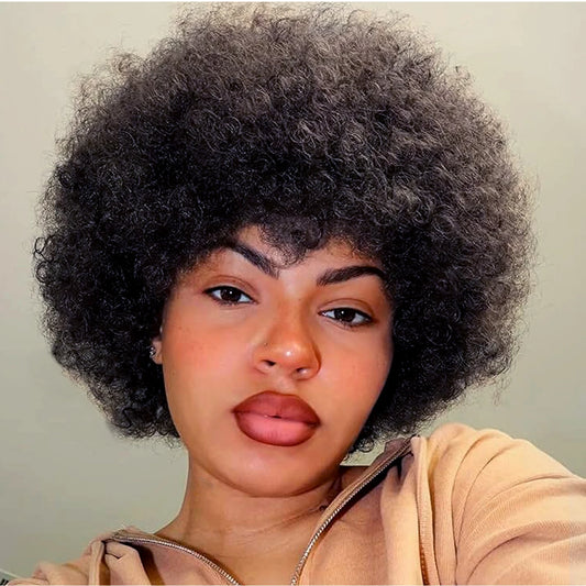 Perruques courtes afro crépues et bouclées pour femmes, cheveux humains, coupe Pixie, aspect naturel, fabriquées à la machine