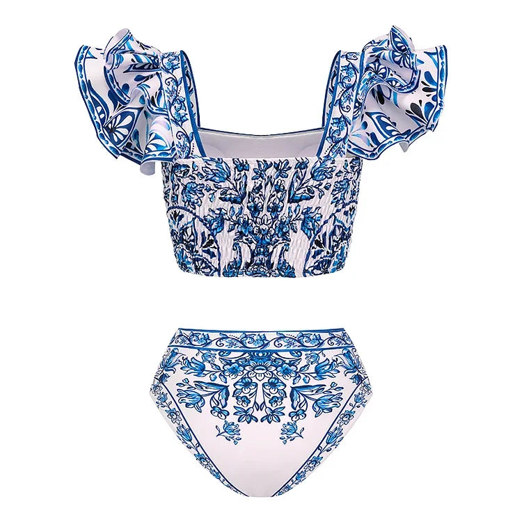 Maillot de bain et paréo imprimé vintage Flaxmaker 2025 pour femmes, élégant, sans manches, pour l'été