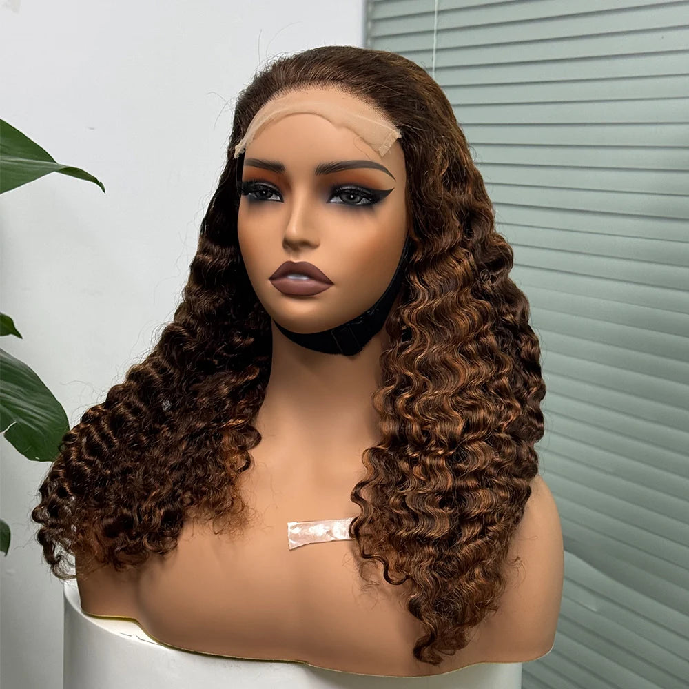 Perruque birmane bouclée ombrée 5x5, densité 300 %, cheveux humains à double trame, avec dentelle transparente sur le devant, pour femmes noires