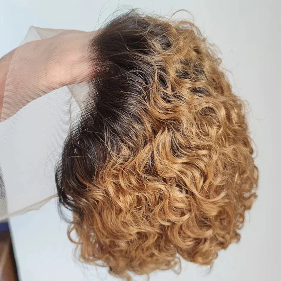Perruque courte péruvienne bouclée avec frange, coupe Pixie, coupe courte ...