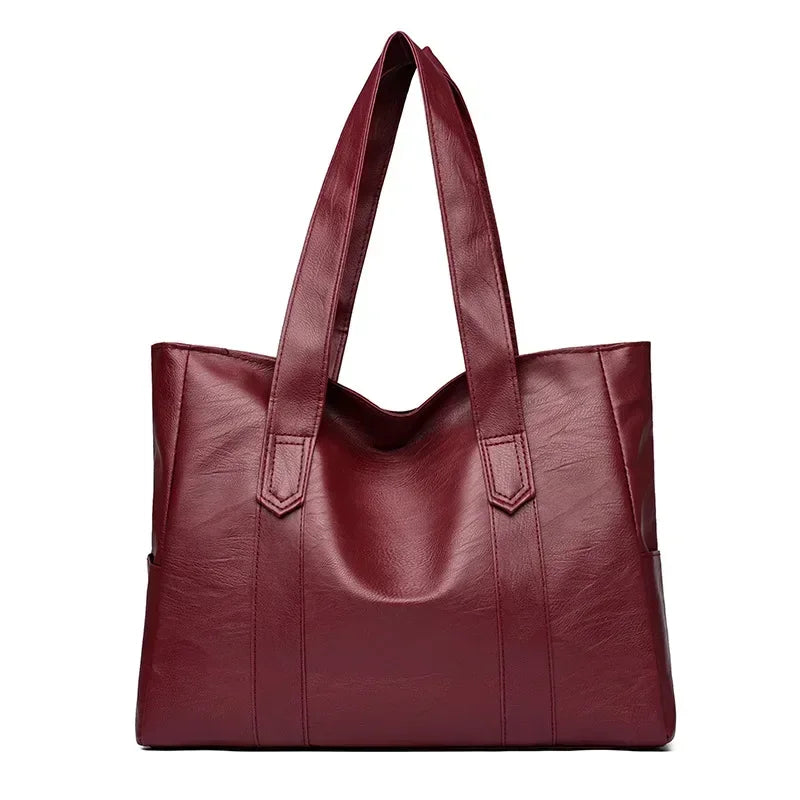Grand sac cartable en cuir souple pour femme, classique, couleur unie, simple, décontracté, grande capacité, fourre-tout, sac à bandoulière simple