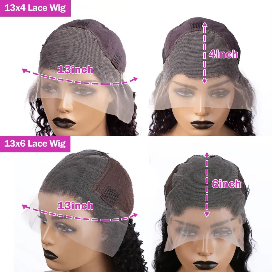 Perruque brésilienne ondulée de 30 à 32 pouces, cheveux humains bouclés, perruque frontale en dentelle HD 13x6, perruque frontale ondulée profonde pour femmes