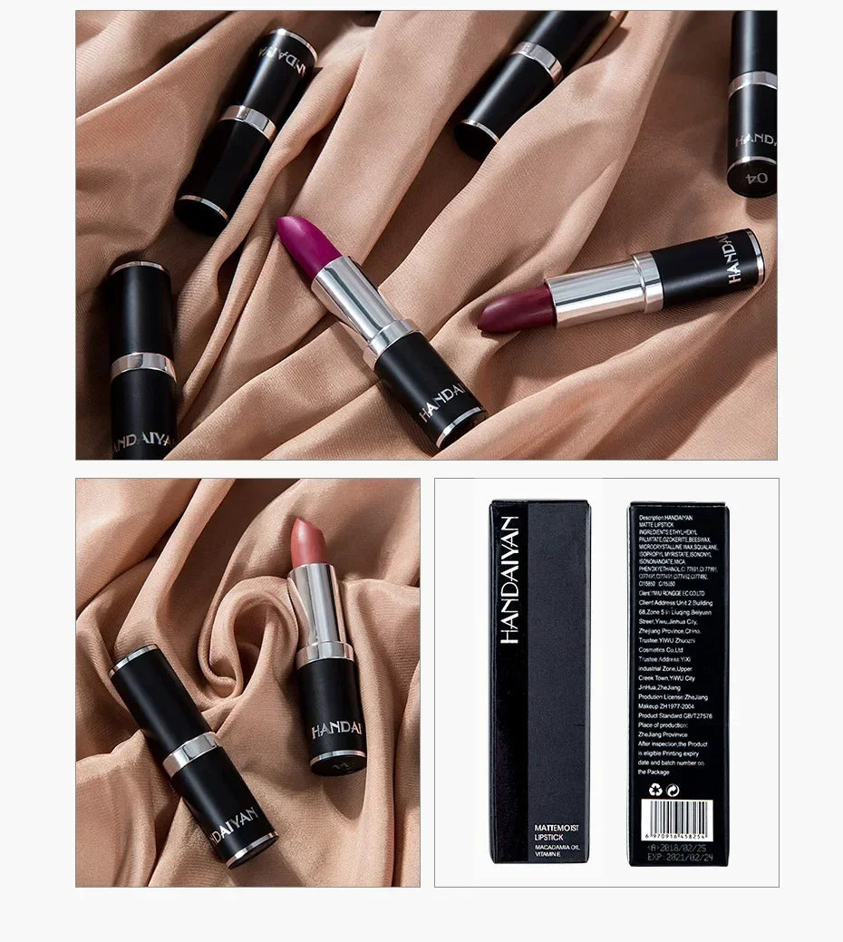 Rouges à lèvres mats 12 couleurs, longue tenue, waterproof, hautement pigmentés, fini velours, maquillage classique sans bavures