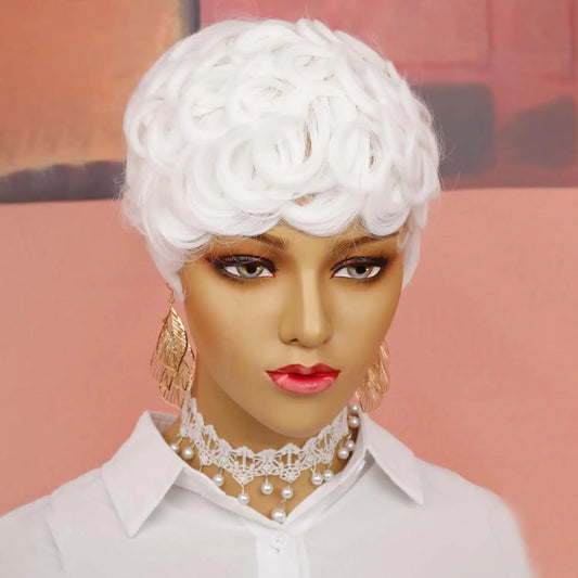 Perruques Pixie Cut pour femmes noires Perruque courte Pixie bouclée avec frange Perruques courtes blanches duveteuses pour femmes noires Perruques courtes blanches bouclées S