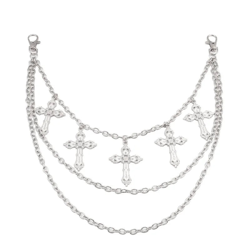 Bijoux multicouches pendentif croix chaîne de taille pantalon accessoires en métal fille douce cool épicée