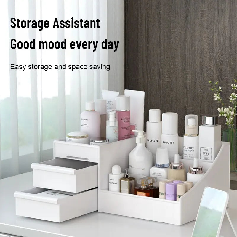 1 tiroir blanc pour maquillage, boîte de rangement, finition dortoir, étagère en plastique, cosmétiques, soins de la peau, coiffeuse, bureau