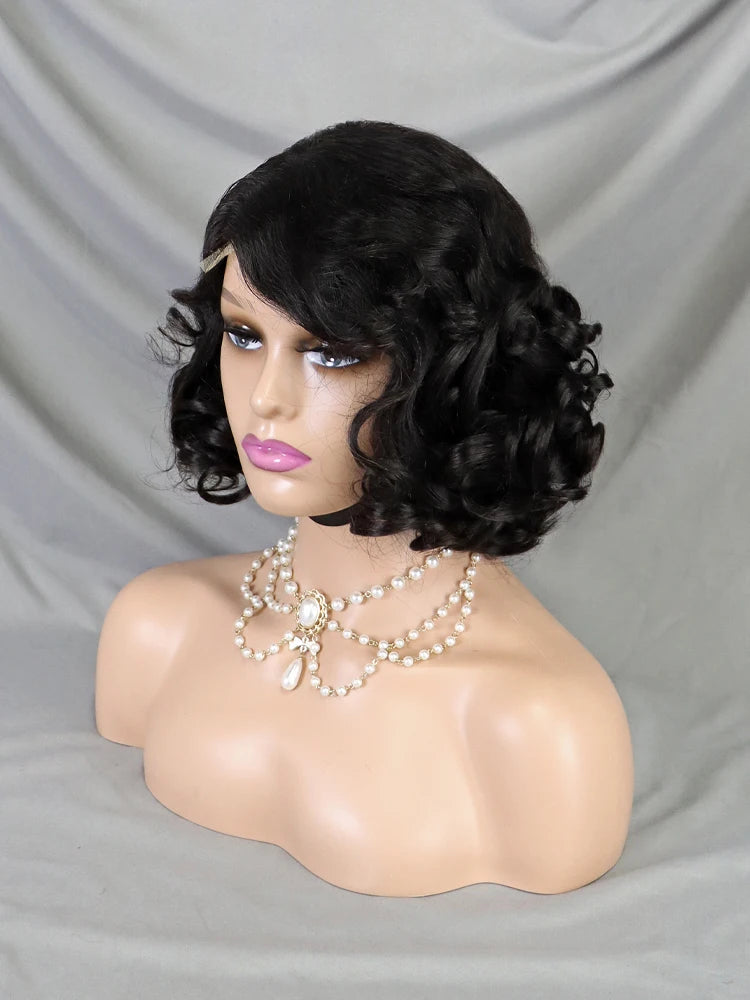 Perruques courtes ondulées en cheveux humains, coupe au carré, fermeture en dentelle 10x10, couleur naturelle, cheveux indiens Remy, pré-épilés, pour femmes
