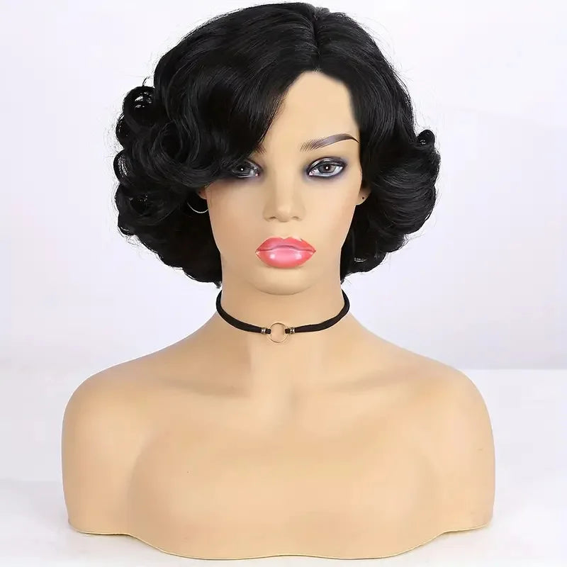 Perruque en dentelle synthétique multicolore pour femme, cheveux courts bouclés, raie 4 x 1, brun clair, base en dentelle suisse, boucles françaises, ondulations naturelles