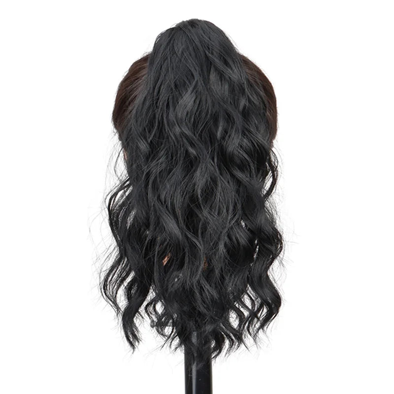 Extension capillaire synthétique courte ondulée de 35 cm, queue de cheval blonde et brune, à clipser, pour femme
