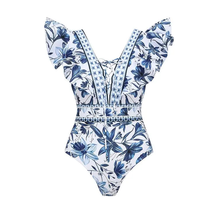 Maillot de bain et paréo imprimé vintage Flaxmaker 2025 pour femmes, élégant, sans manches, pour l'été