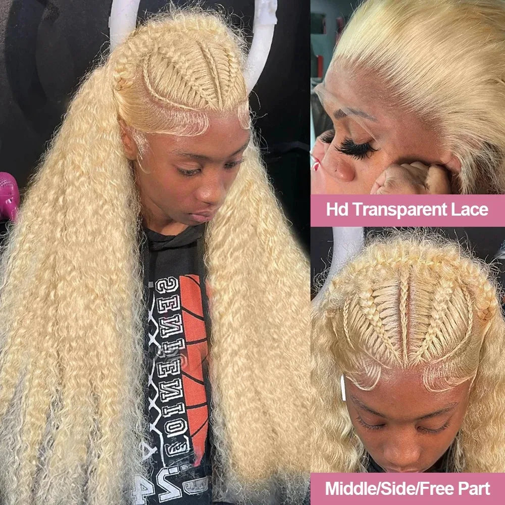 Perruque Lace Frontal Wig 613 HD 13x6, cheveux humains ondulés, 13x4, couleur blonde, bouclés, pour femmes noires