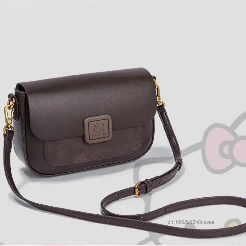 Sanrio Hello Kitty 2025 Nouveau sac à main carré en cuir souple pour femme, petit sac à main polyvalent de luxe marron clair