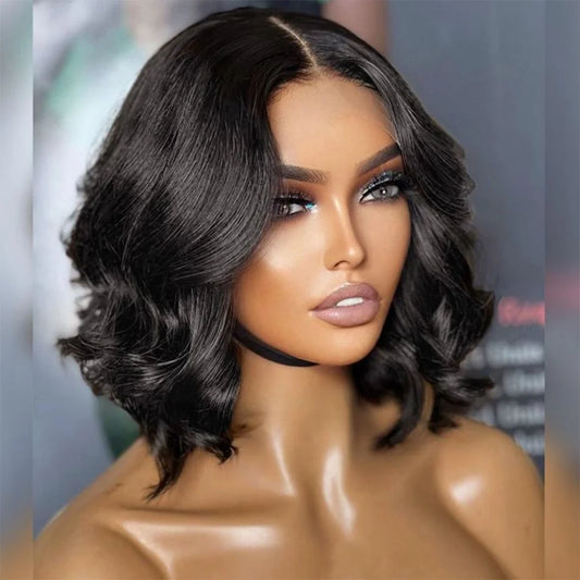 Perruques brésiliennes ondulées 13x4, cheveux humains, coupe courte, coupe Bob, densité 200 %, Remy Hair