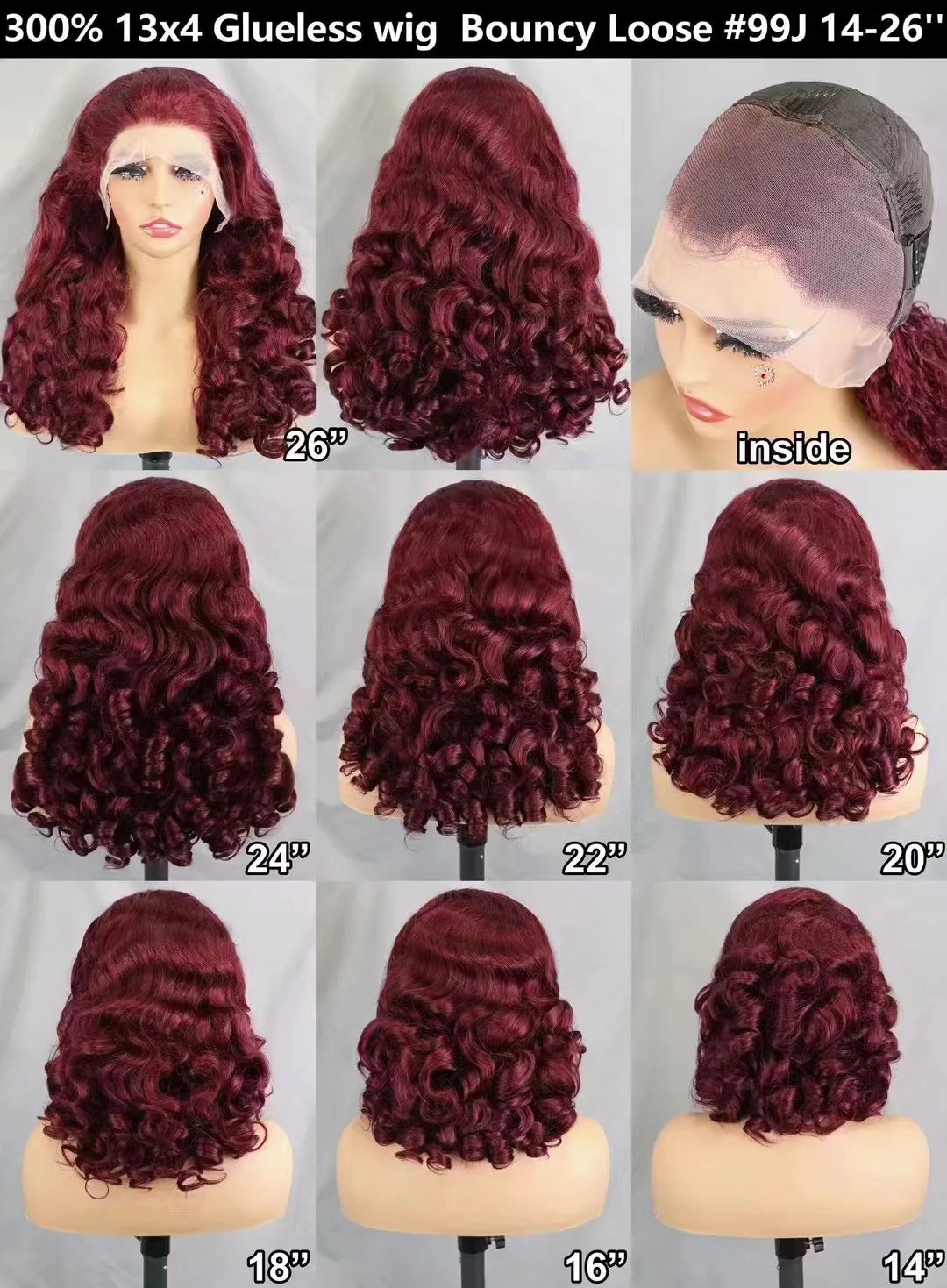 300% Density Bouncy Loose Wave Bob Human Hair Wigs for Black Women Glueless 13x4 Transparent Lace Frontal Brazilian Remy Hair