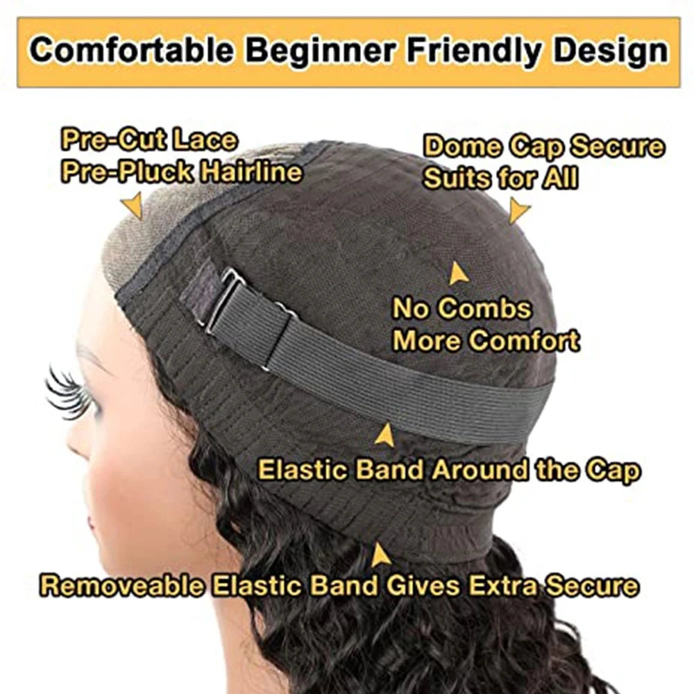 Perruques de cheveux humains courts bouclés sans colle, blond ombré, densité 250 %, perruques de princesse prêtes à porter avec dentelle frontale