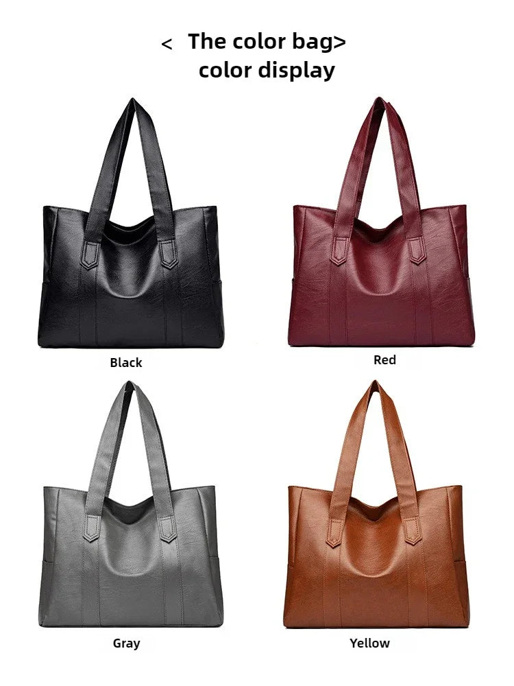 Grand sac cartable en cuir souple pour femme, classique, couleur unie, simple, décontracté, grande capacité, fourre-tout, sac à bandoulière simple