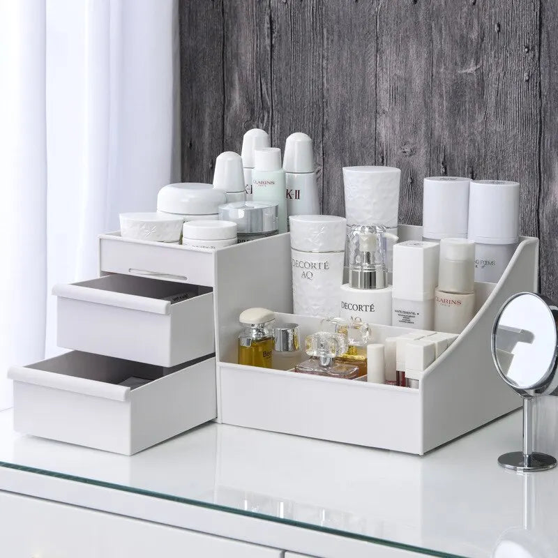 1 tiroir blanc pour maquillage, boîte de rangement, finition dortoir, étagère en plastique, cosmétiques, soins de la peau, coiffeuse, bureau